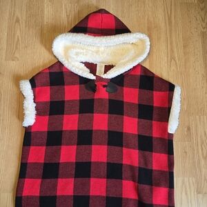 Tommy Bahama Women’s Buffalo Plaid‎ Sherpa Hoodie Poncho Cape Vest Size M"
